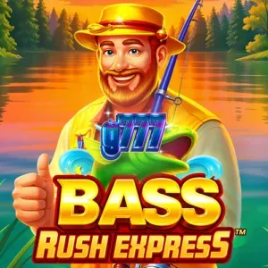 Bass Rush Express স্লট গেমের ইন্টারফেস এবং মাছ ধরার থিম